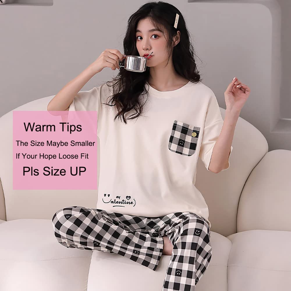 Ensemble de pyjama deux pièces pour femme - Pyjama assorti à manches courtes et bas à jambes larges avec poches