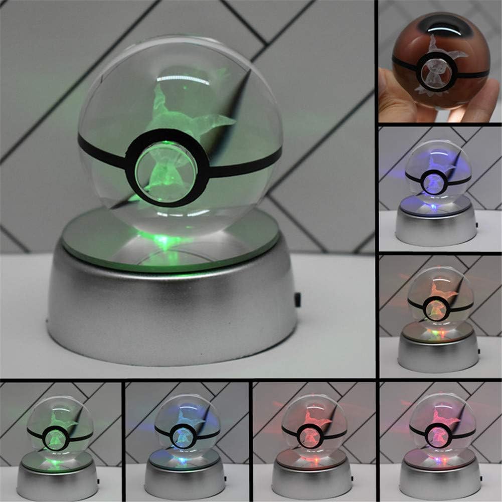 New 5CM RGB K9 Crystal Ball Table Lamp 3D LED Change Cartoon Anime Night Light Creative Home Decoration Gift Children's Toys (Mimikyu)