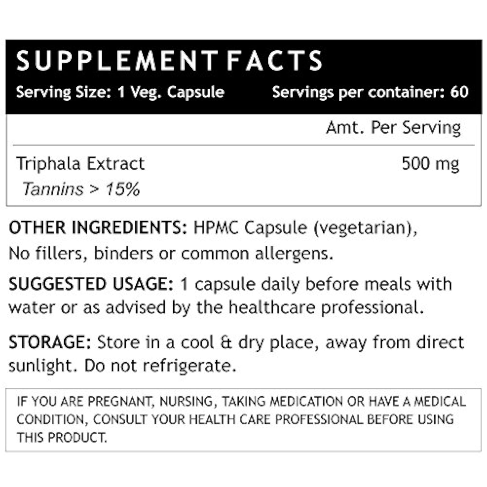 INLIFE Triphala Capsules - 500 mg - 60 Vegetarian Capsules