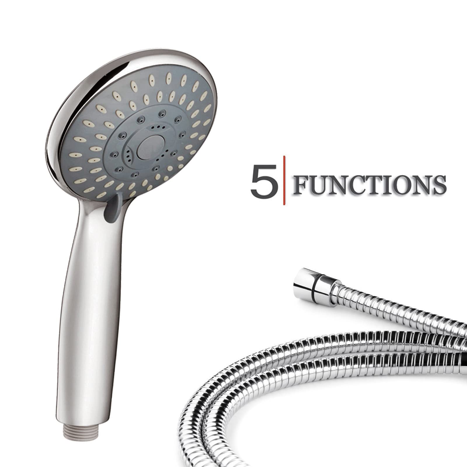 5 modalità Soffione Doccia, ABS Alta Pressione Doccino per Doccia Anticalcare con 1.5m Tubo, Staffa, Universale Risparmio Idrico Cromato Doccia Soffione Facile da Installare A Parete