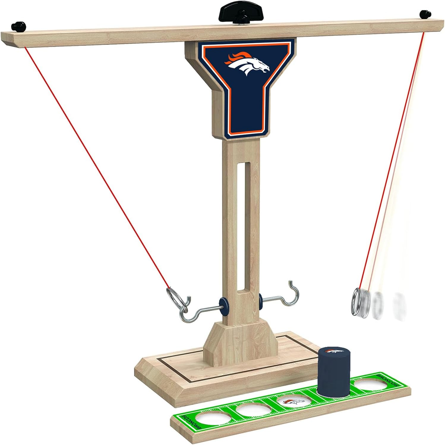 Wild Sports NFL Denver Broncos Wooden Ring Swing Battle - Head-to-Head Ring Toss Hook & Ring Game for NFL Fans