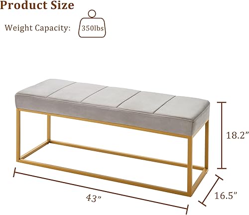 Miniatura 26 de Banco de metal de terciopelo, banco tapizado en el extremo de la cama con marco de metal, moderno banco de entrada de canal copetudo con asiento