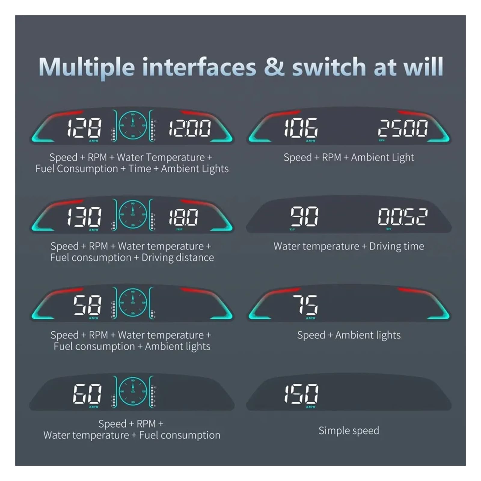 Pantalla Frontal De Coche B3 HUD, Velocímetro Digital, Indicador MPH, Km/h, Voltaje, Temperatura Del Agua, Tacómetro, Alarma, Recordatorio De Exceso De Velocidad para todos los vehículos
