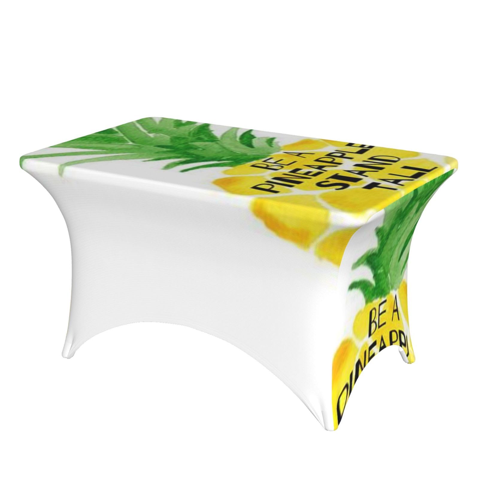 DCEHGEW 4FT Spandex Rectangular Table Cloth, Be a pineapple Printed Fitted Elastic Tablecloths Washable Table Cover for Event, Wedding, Banquet & Party