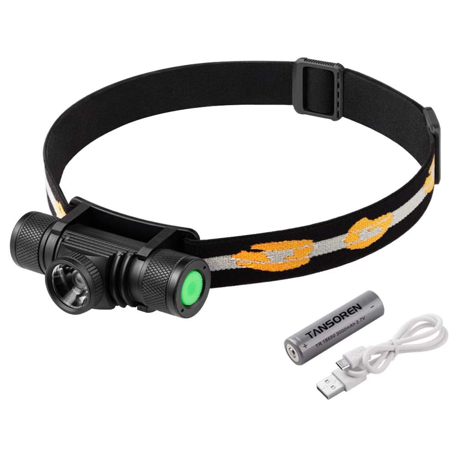 TANSOREN LED Headlamp Flashlight Zoom able USB Rechargeable Waterproof with 18650 Rechargeable Battery