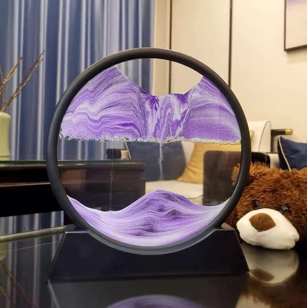 Evilia Ecom Moving Sand Art Picture, 7 Inch Liquid Motion Flowing Sandscapes with Stand for Sensory Relaxing Home and Office Desktop Decoration Ornament - Purple 2