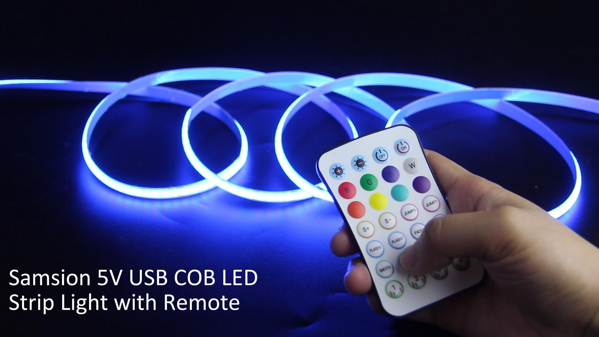 Image of 5V USB COB RGB LED Strip Light for Bedroom 10FT /3M Bluetooth LED Rope Lights Music Sync Self-Adhesive TV Backlight Flexible Color Changing Tape Light With Remote for Kitchen Home Decor 576LED /M