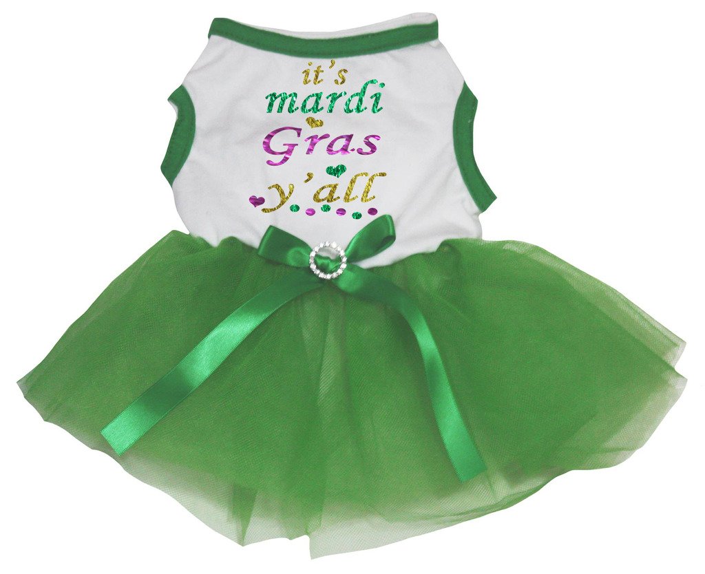 Vêtements chiot vert citron pour fêter Mardi Gras en famille avec style