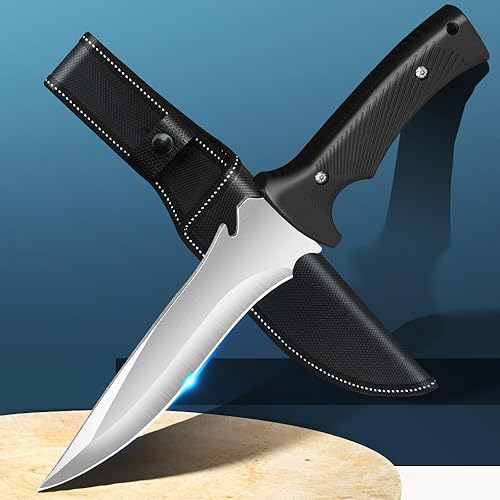 Cuchillo de bushcraft de 11.9 pulgadas para hombre, cuchillo de campamento de supervivencia, cuchillo de hoja fija con funda, cuchillo de espiga