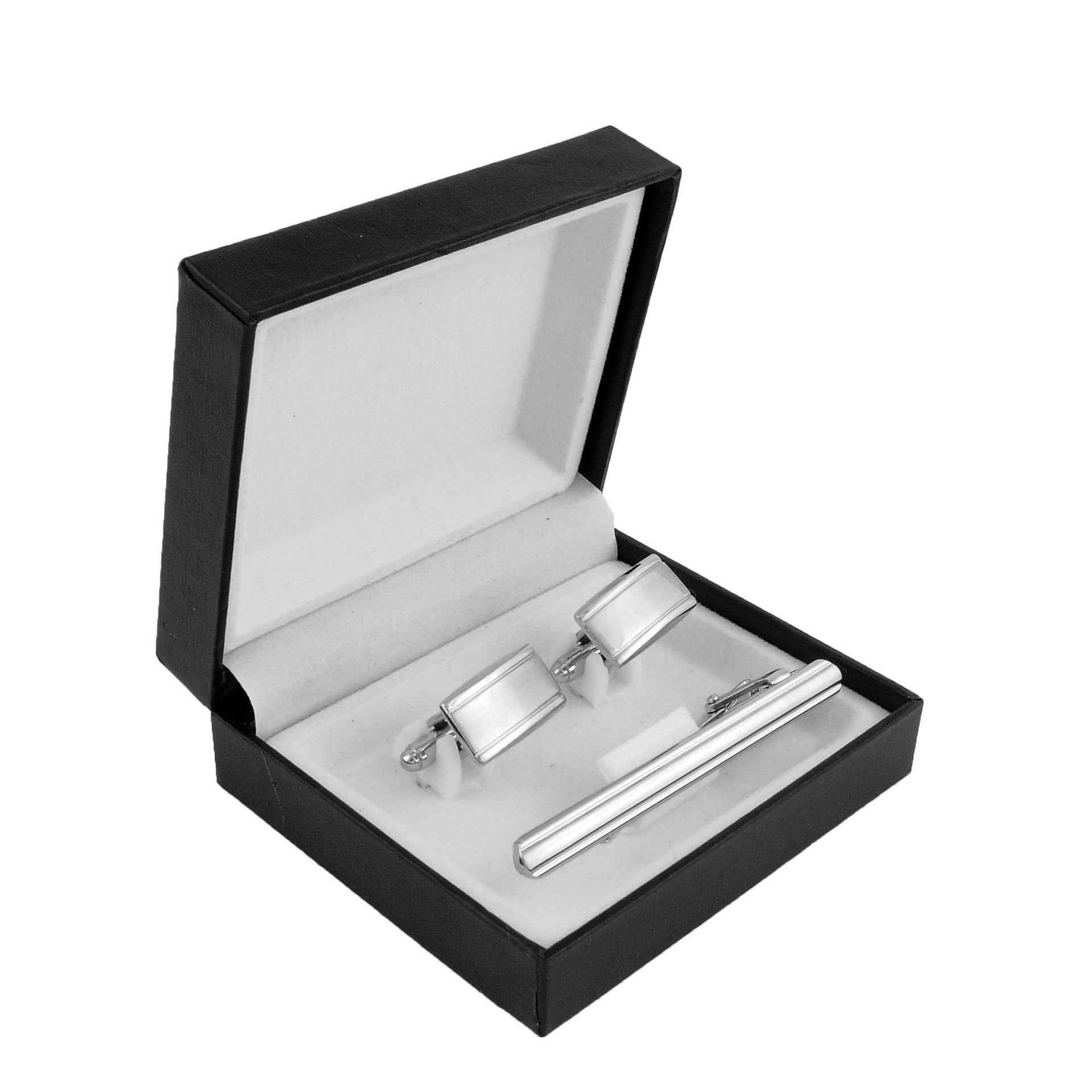 Juego de Gemelos y Pinza para Corbata con diseño Cepillado, Regalo de Empresa Personalizado para Hombre