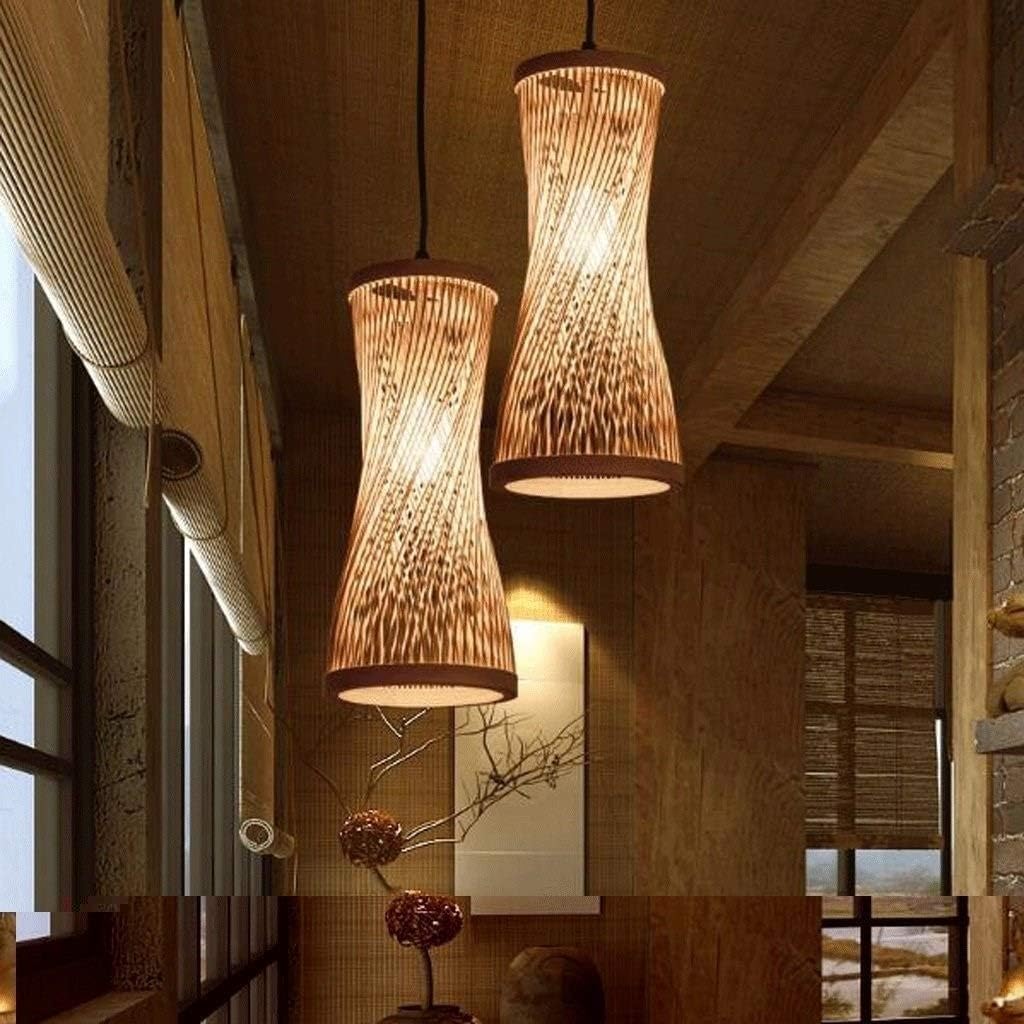 Lampadario Vintage in bambù, Lampada a Sospensione Lunga in Rattan, lineare, Intrecciata, Stile Rustico da Fattoria, Boho, costiero, con Cesto in Vimini, Ideale per Isola Cucina e
