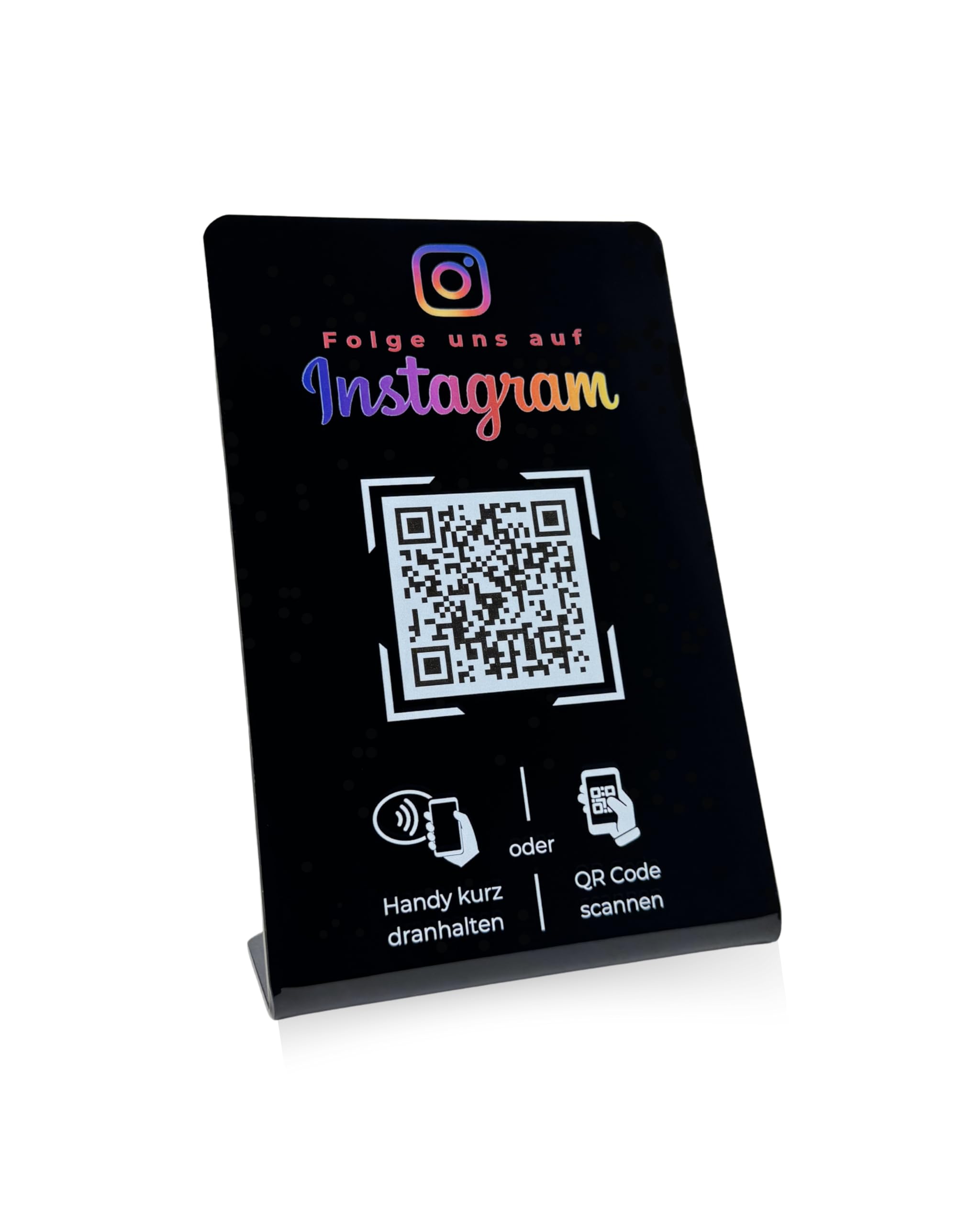 Aufsteller Schild für Instagram mit QR-Code NFC 16,5 x 10,5cm schwarz