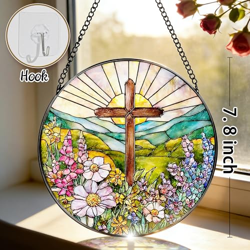 Croix chrétienne en vitrail attrape-soleil pour décoration intérieure