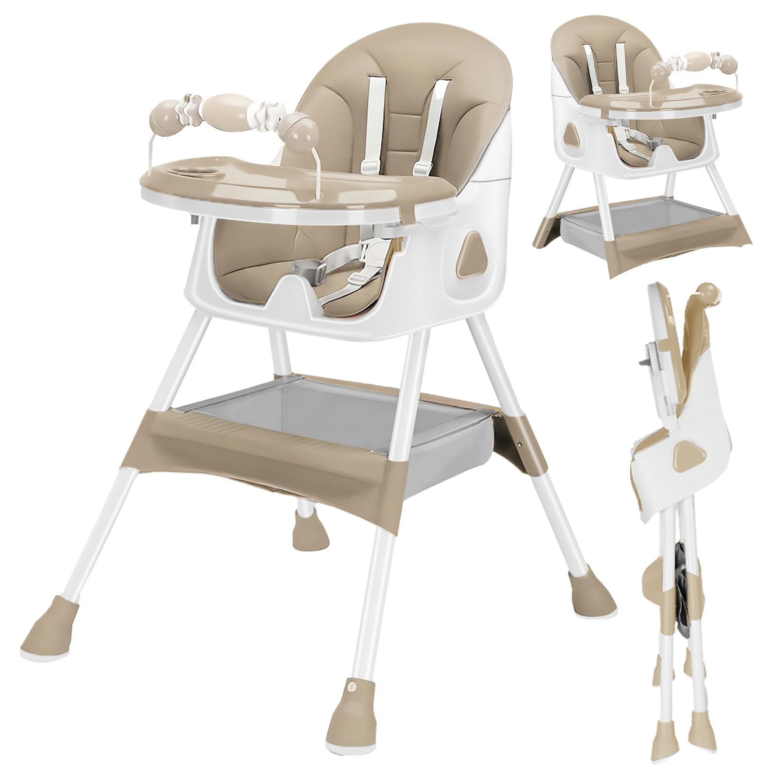 UBRAVOO 3-in-1 Babyhochstuhl, Kinderstuhl Klappbar Baby Hochstuhl ab 6 Monate, Umwandelbarer Ess- und Spielhochstuhl mit Doppellagigem Essteller und Spielzeugregal