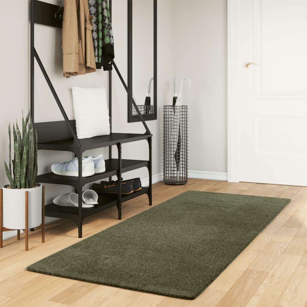 Teppich HUARTE Kurzflor Weich Waschbar Waldgrün 80x200 cm Moderner Läufer für Wohnzimmer Schlafzimmer Flur Flauschiger Teppichläufer 18mm Florhöhe rutschfest Faltbar