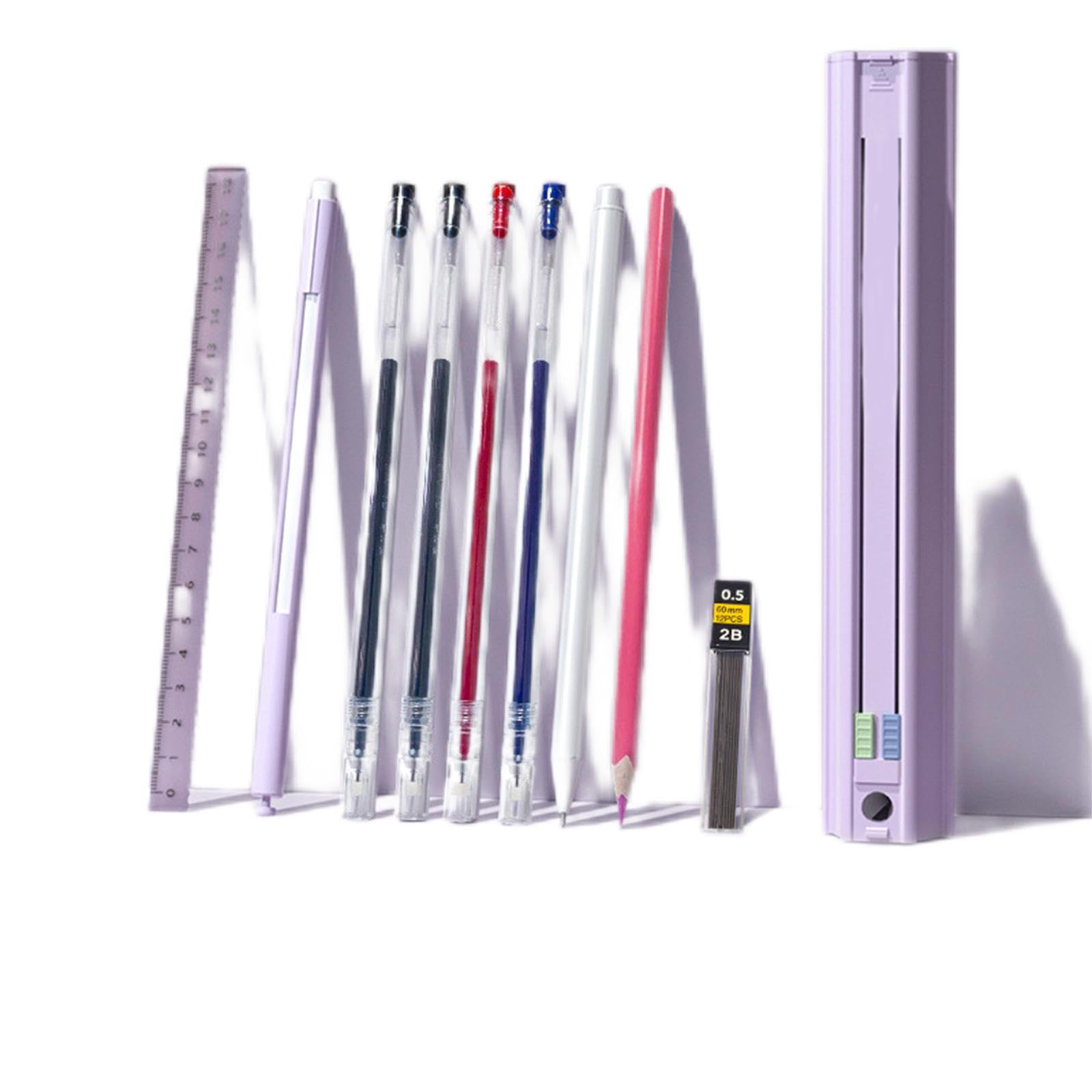 SYOSI Multifunctional Portable Pencil Box, Creative Pencil Case with Pencils Gel Pens Sharpener Eraser Ruler for School Kids (Purple)