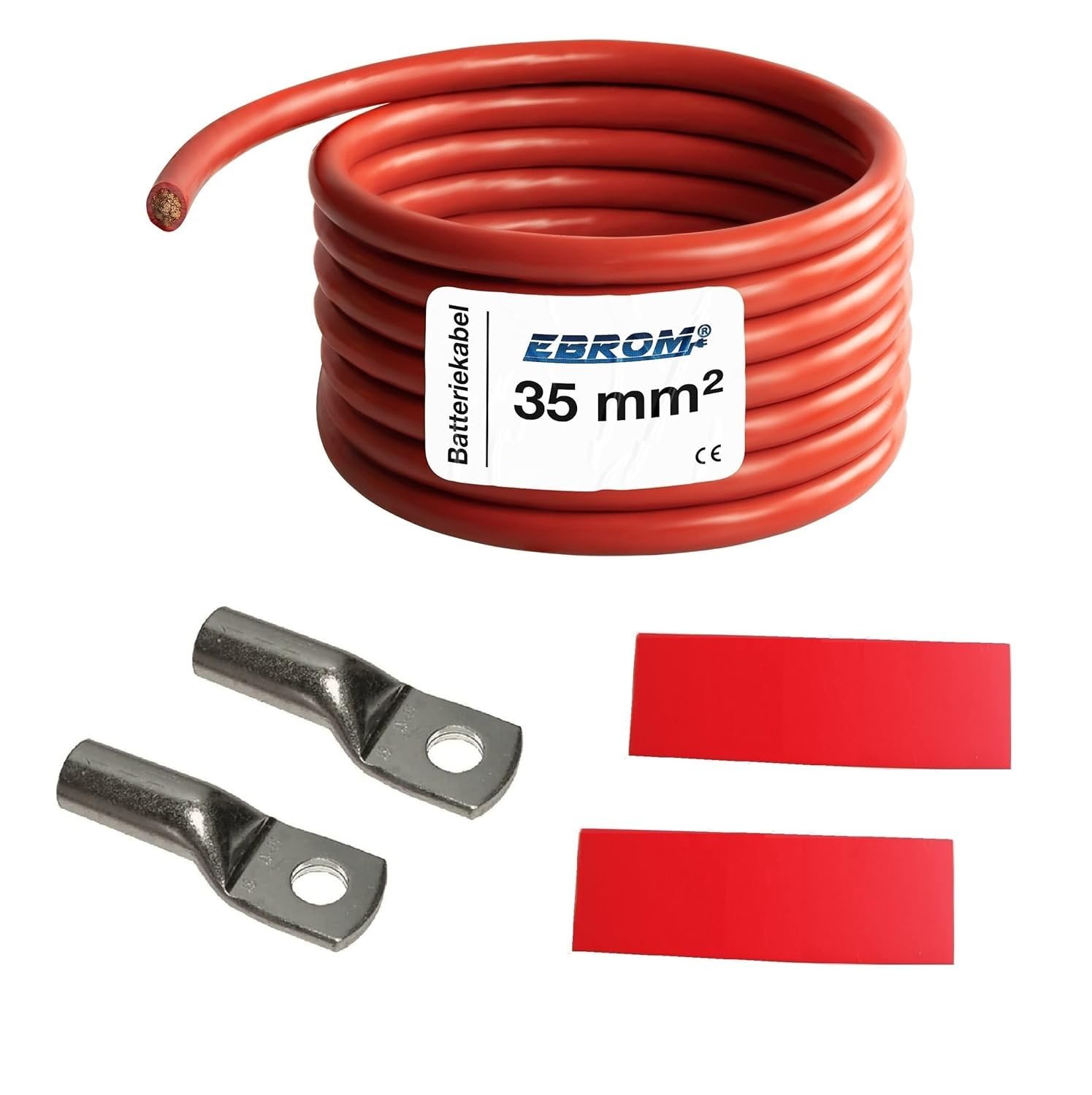 EBROM Accukabel op de meter nauwkeurig Rood ( ) & zwart (-) als combi H07V-K 2,5/4/6/10/16/25/35/50 of 70 mm² (mm2) batterijkabel 99,9% OFC koper