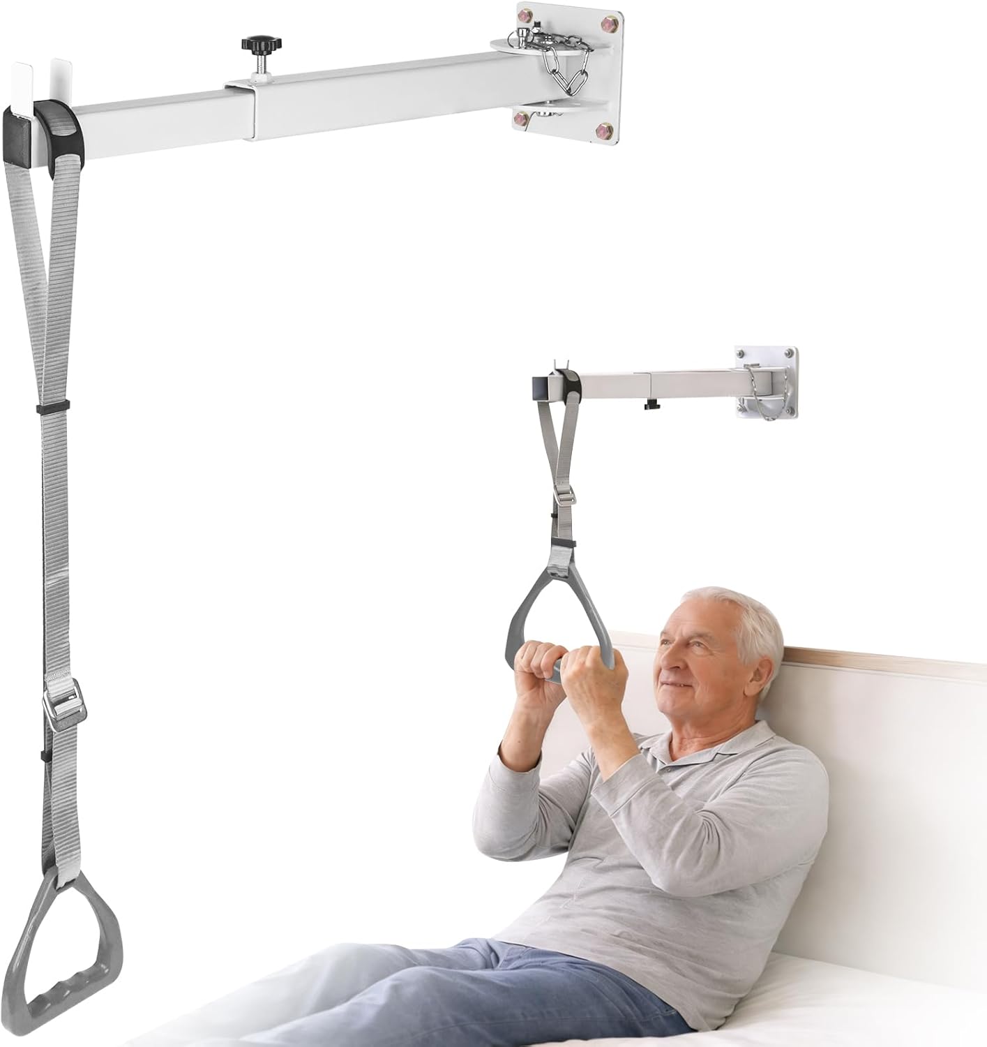 Huazu Trap/eze Bar for Bed Mobility, Wall-Mounted Bedside Pull-Up Assist with 5 Locking Angles, 200 lb Weight Capacity Support Handle for Bed Mobility, Sitting Up, Turning, HMBT-01