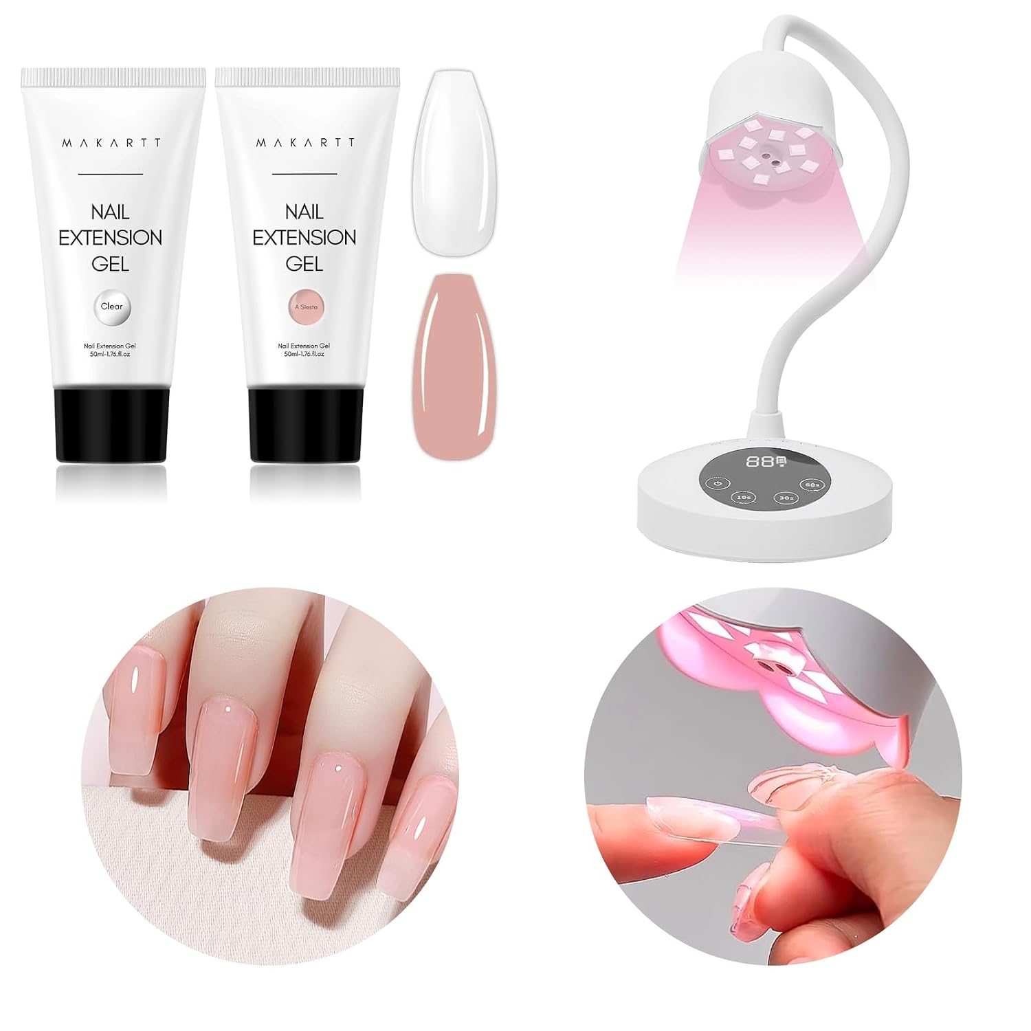 Makartt Poly Nail Gel Set Clear Nude Pink 2PCs 50ML Gel Builder Bundle with Makartt UV Nail Lamp Luminoza 10W Rechargeable LED Light with Sensor