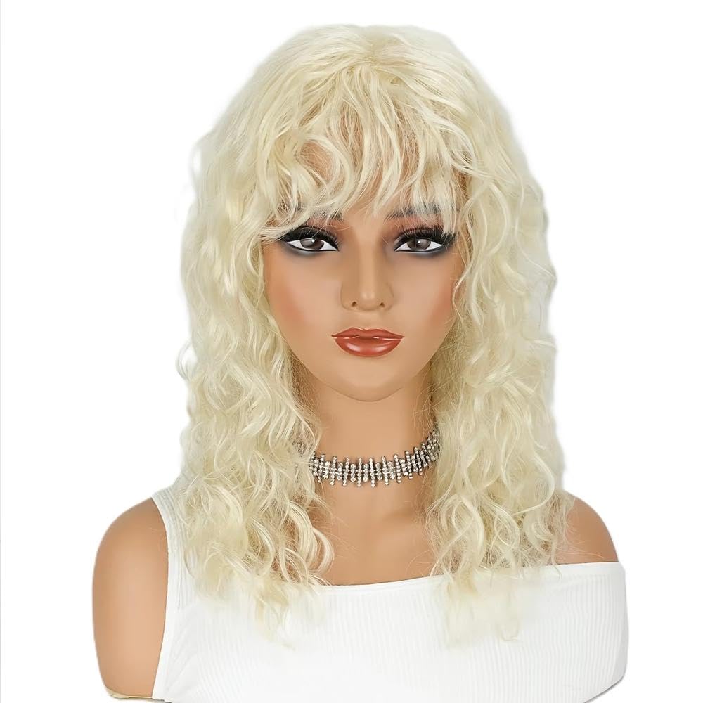 Haarpflege 18 Zoll Lange Lockige Hellblonde Flauschige Perücke Mit Pony Geeignet Für Den Täglichen Gebrauch Von Frauen