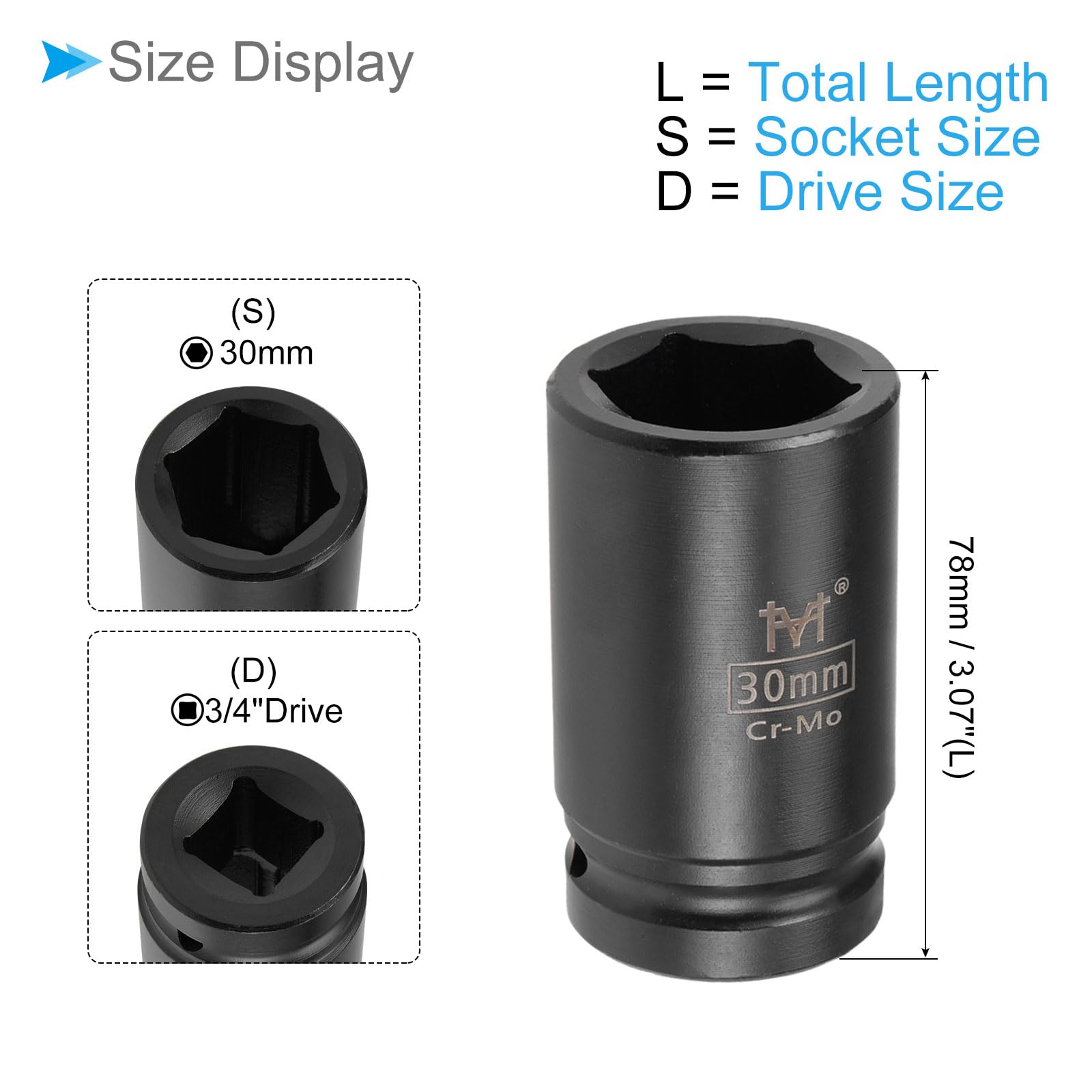 CoCud 30mm Hex Socket Wrench, 3/4" Drive, 6-Point Design, Chrome Molybdenum Steel, Home Maintenance - Image 2