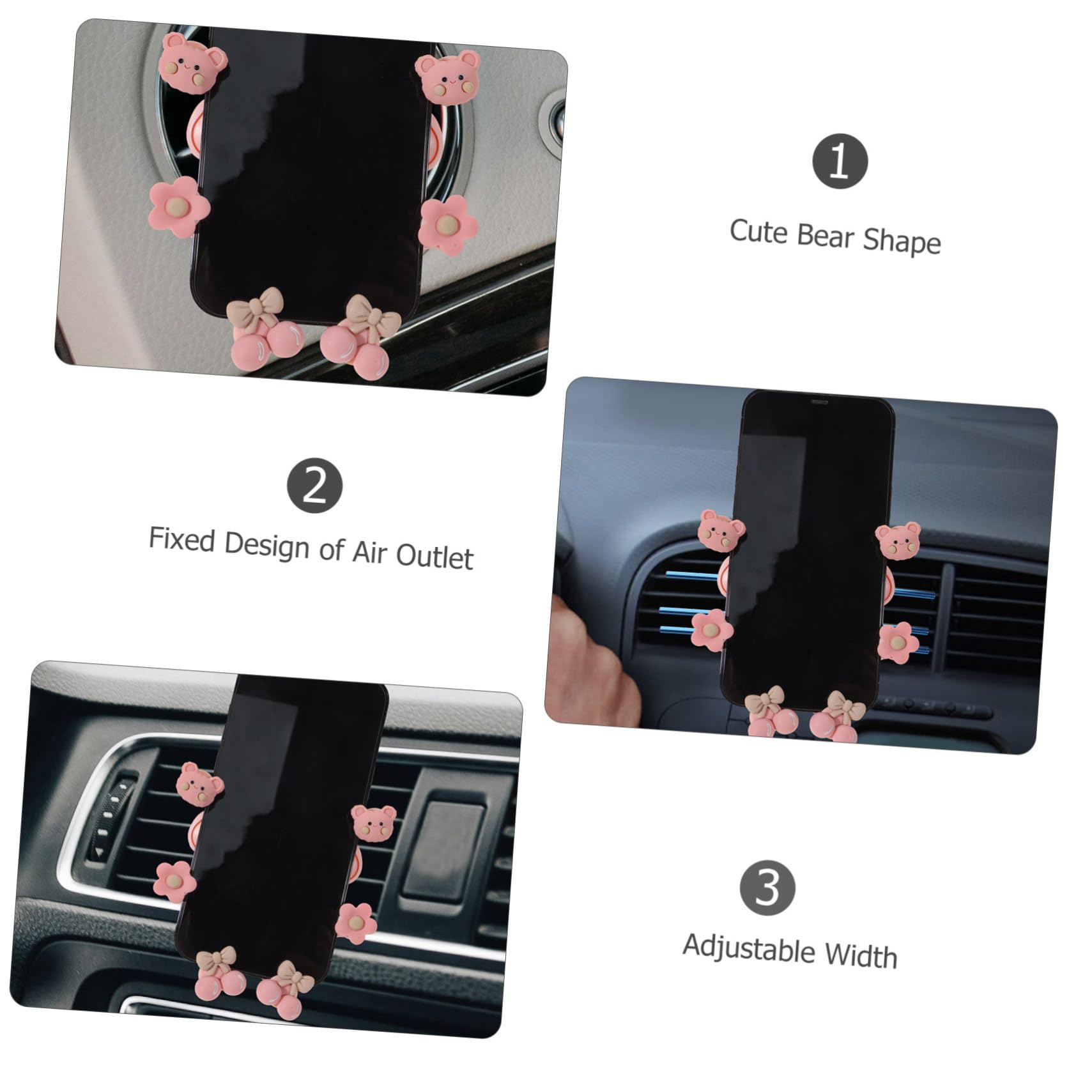 Hemobllo 3pezzi Supporto Per Smartphone Da Auto Supporto Ventilazione Per Cellulari Con Orsetto Cartone Facile Installazione e Visualizzazione Per Navigazione Auto
