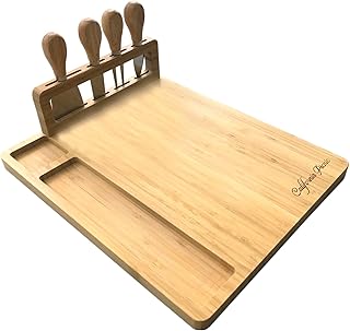 Cheese Board and Knife Set | Wine Board | Organic Bamboo Wood Charcuterie Platter Serving Board Cheese Tray with Cutlery | Perfect for Birthday, Housewarming & Wedding Gifts | 20 Pack Flag Markers