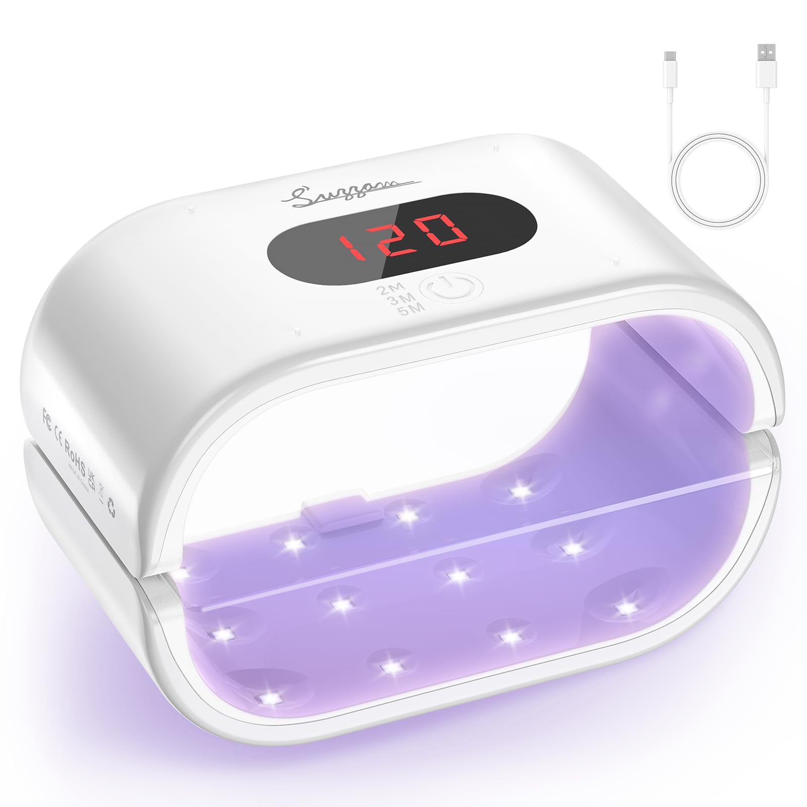 Suzzam Luz UV para resina, lámpara de curado rápido UV grande con pantalla LED (tiempo más largo 2m, 3m, 5m)