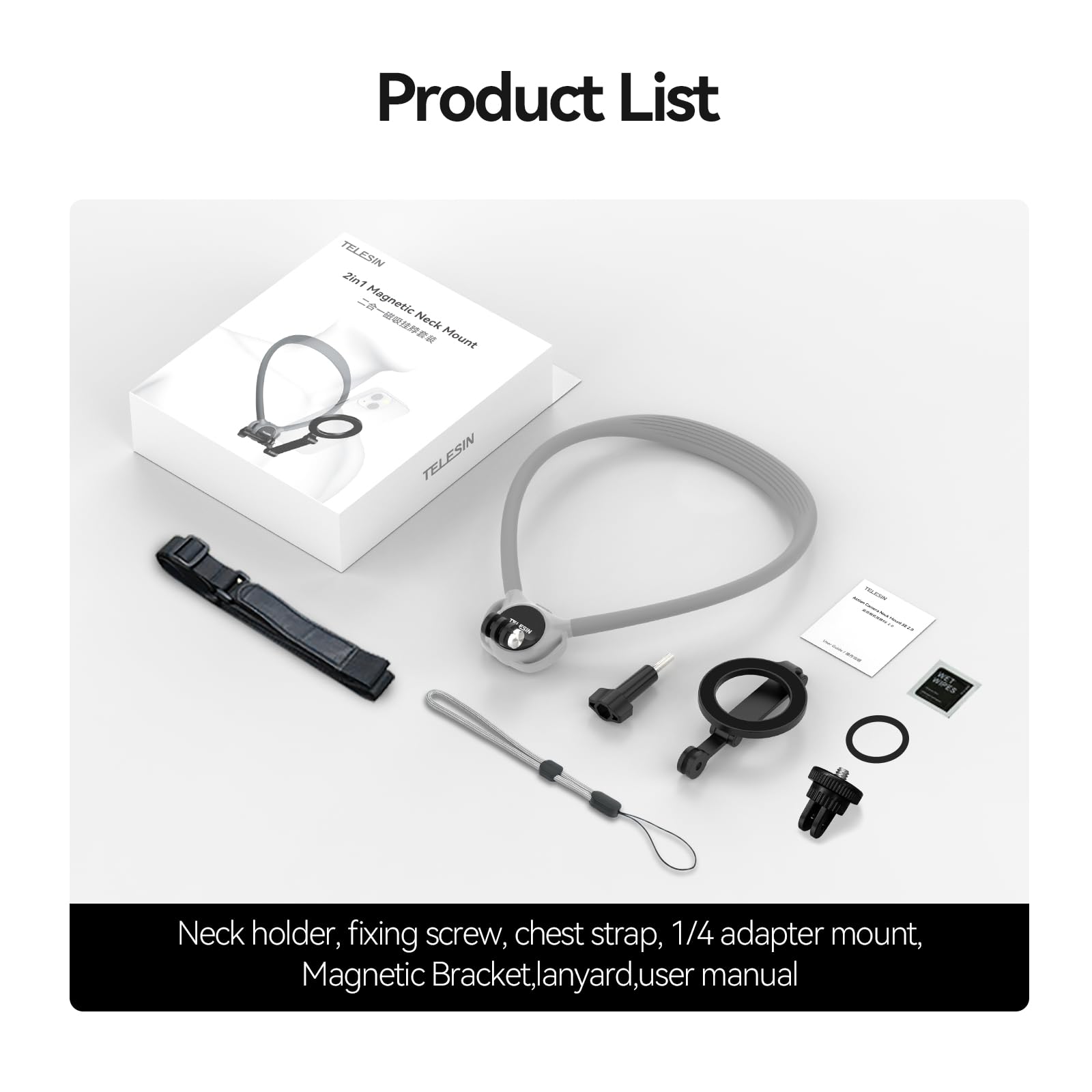 TELESIN SE 2.0 zestaw uchwytów na szyję, magnetyczny uchwyt na telefon do iPhone 16 15 14 Samsung Android, elastyczny uchwyt POV do Go Pro Hero DJI Osmo Insta360 z filmami pod wieloma kątami,