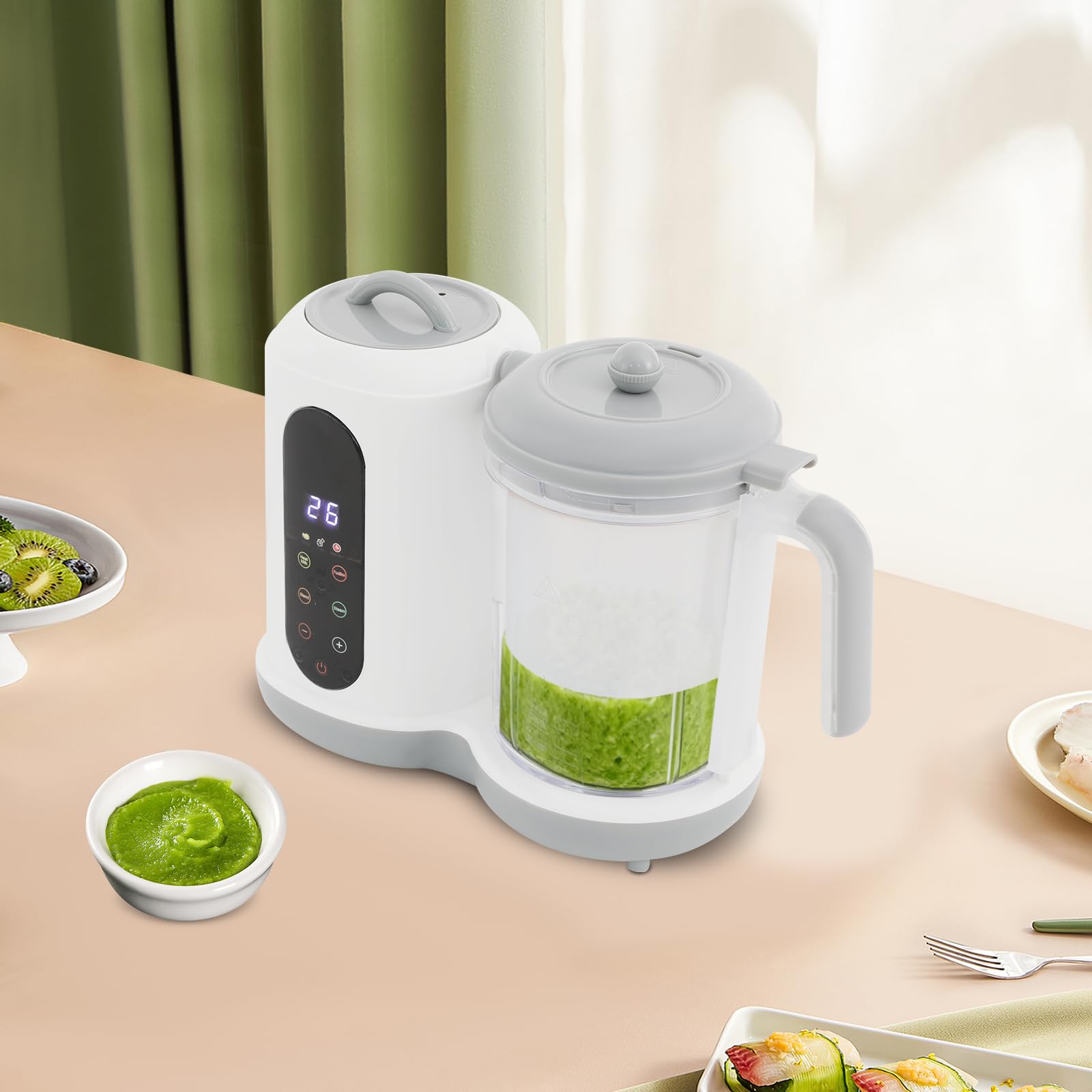 Babynahrungszubereiter Mixer – Dampfgaren, Mixen & Heizen in einem Gerät, Multifunktion Babybrei Zubereiter mit Automatische Reinigungsfunktion, Baby Food Maker