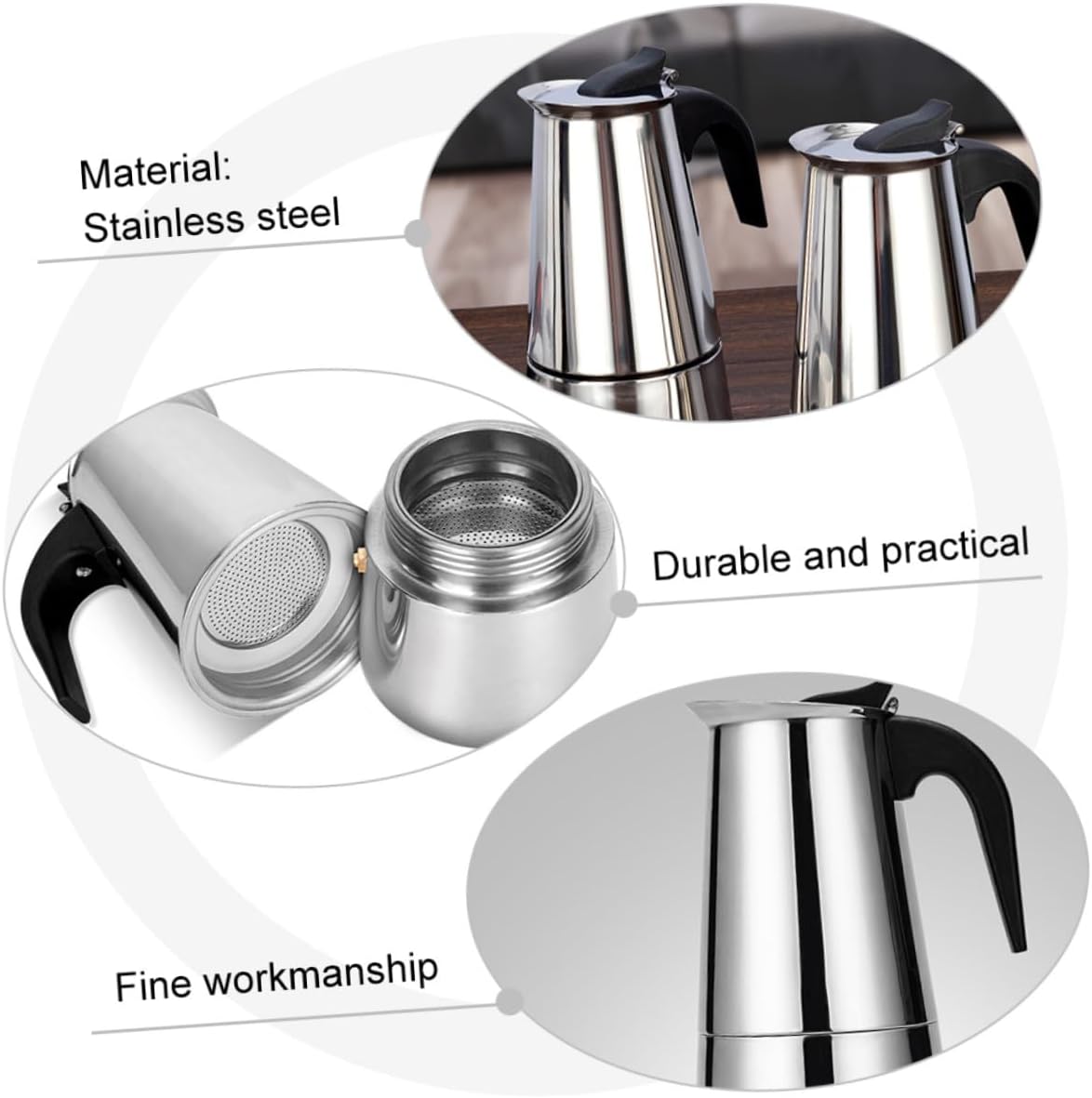 Stainless Steel Mocha Pot Stovetop Espresso Maker Easy Pour Spout for Home and Travel for Coffee Lovers