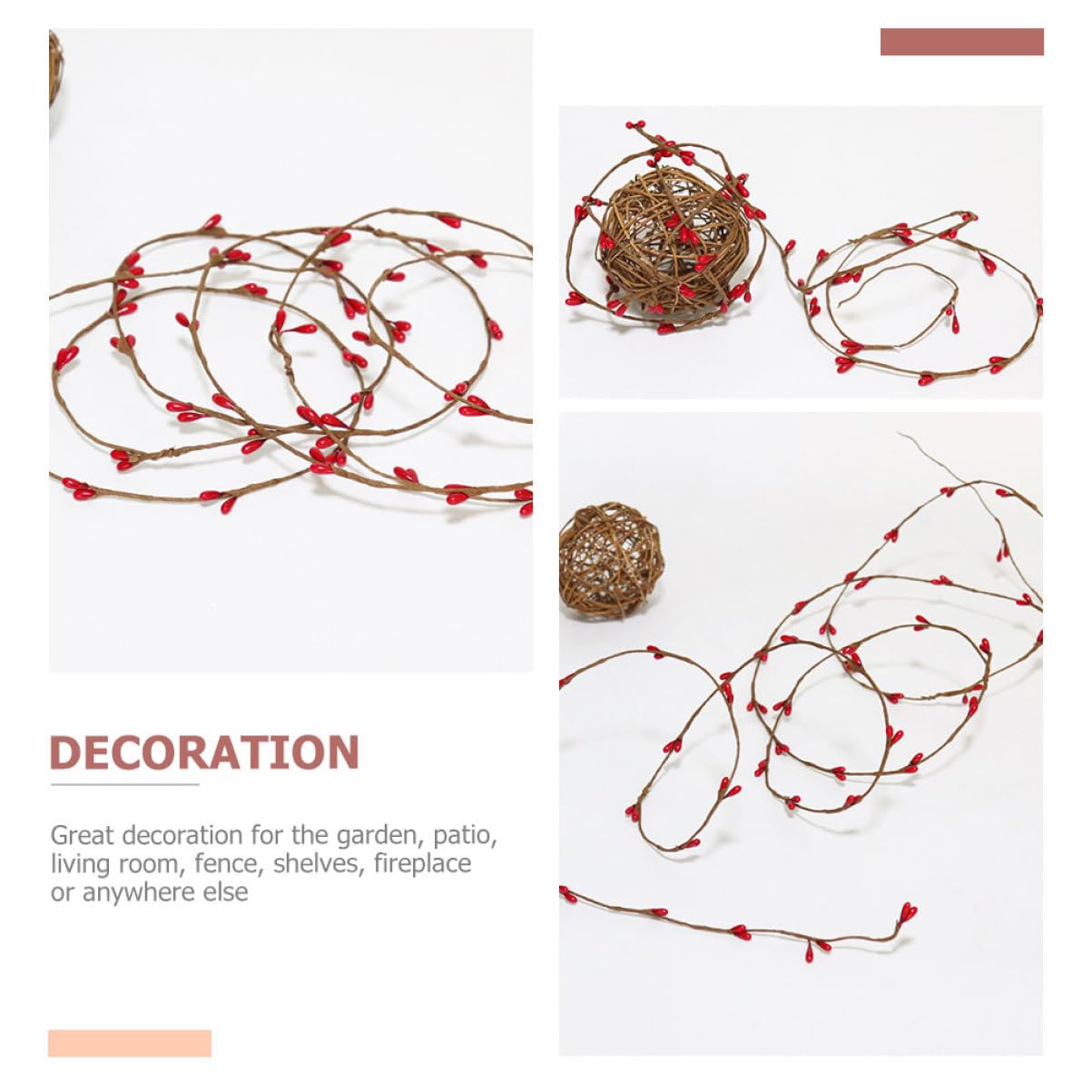 3 Series Guirnalda De Baya Roja Artificial para Decoración Navideña DIY Rattan Simulado De Baya Roja Adornos De Navidad para Interiores Y Exteriores Metros De 4 Piezas X 3