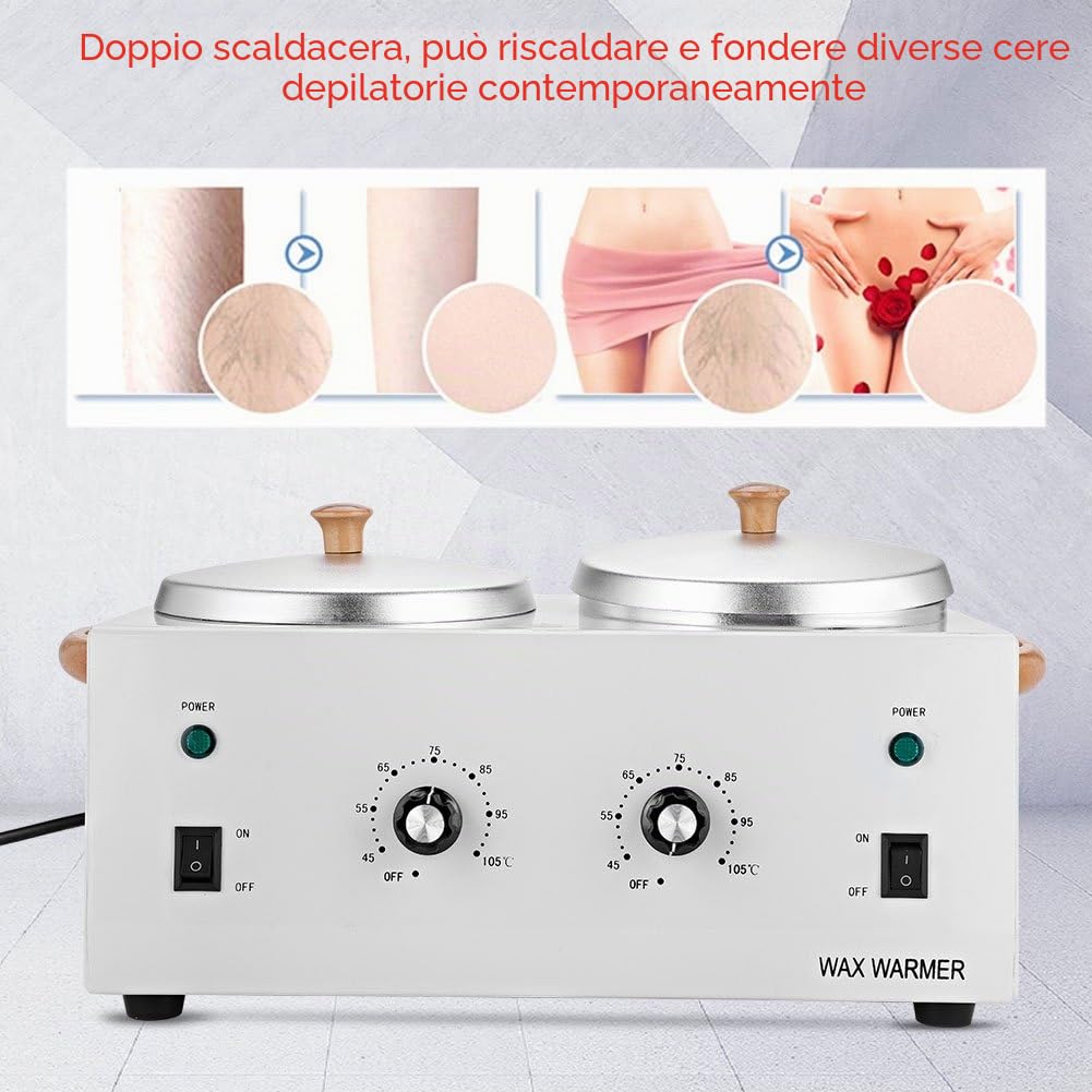 Scalda Rulli Cera Professionale, Dispositivo Di Cera Professionale Cera Depilazione Scaldacera Riscaldatore a Doppia Ptc Con Controllo Della Temperatura