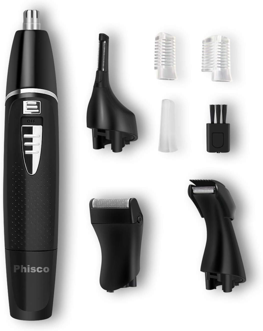 Phisco Nose, Ear and Eyebrow Hair Trimmer 4 in 1 Nose Hair Shaver for Men Women Electric Hair Clippers Sideburn Trimmers Hair Remover Battery-Operated