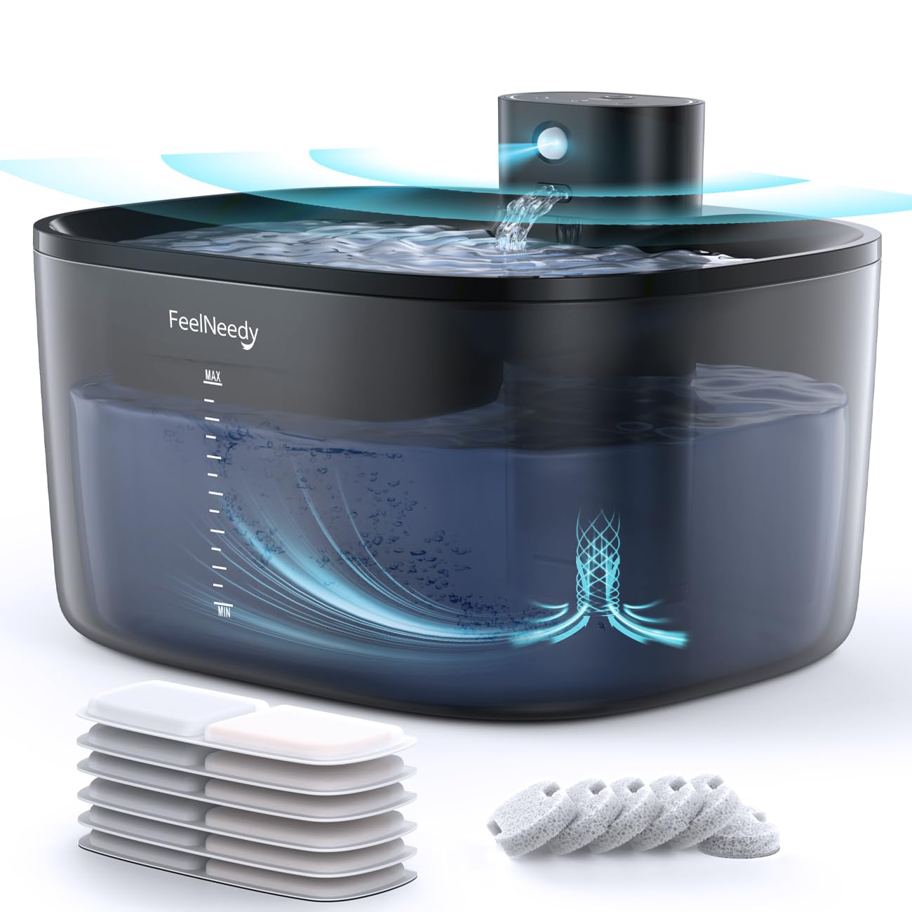 Fontanella per Gatti Senza Fili con Sensore di Movimento a Batteria 4000mAh, FEELNEEDY 4L Pro Fontana d'Acuqa per Gatti senza BPA con Pompa Potenziata Senza Lavaggio