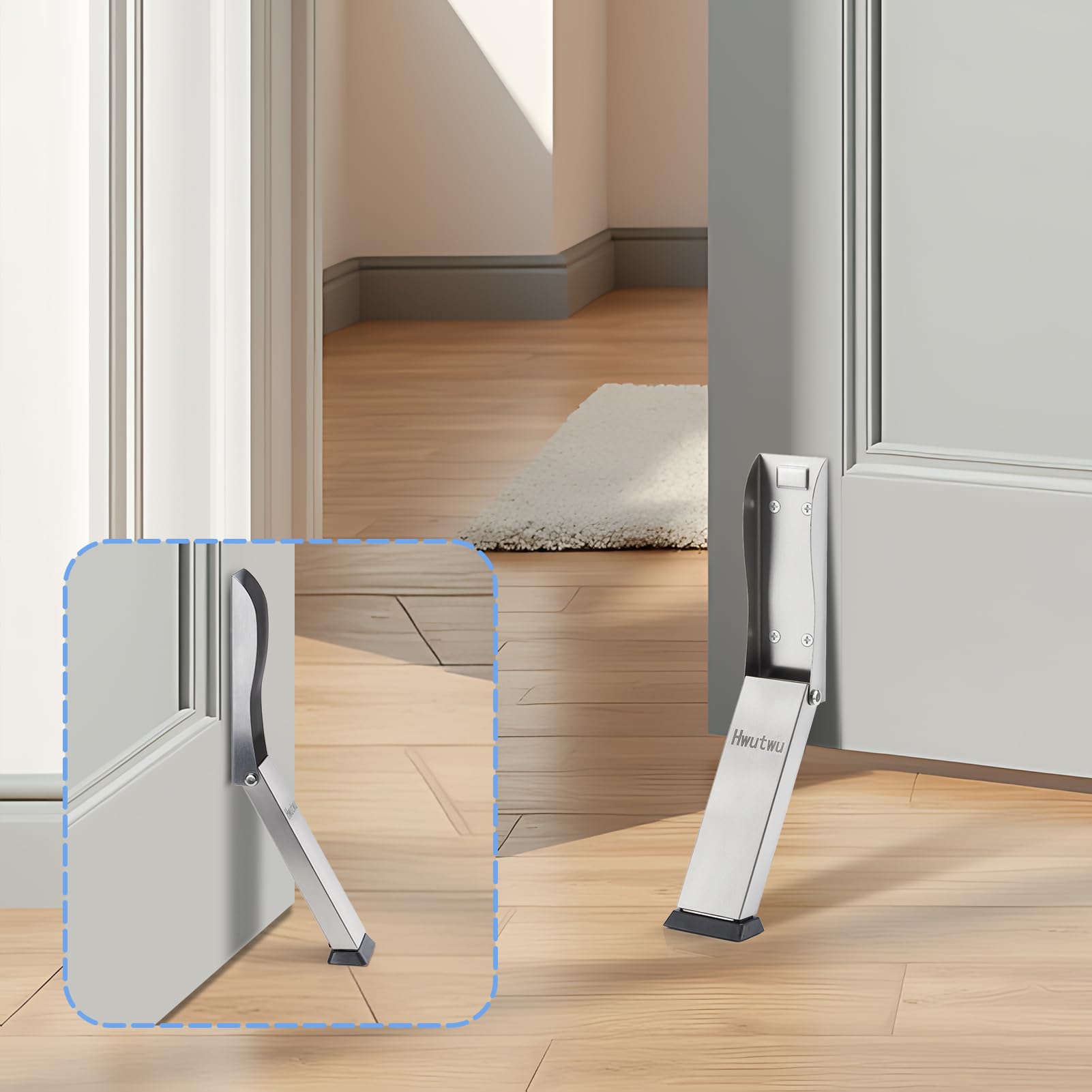 Door Stoppers, No Drilling Door Stopper, Kickdown Black Door Stops for Wall Heavy Duty, Door Stoppers for Bottom