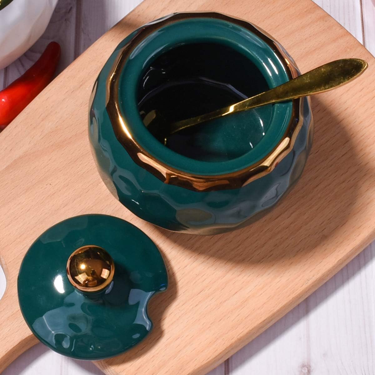 Ceramic Sugar Bowl with Lid and Spoon, 250 ML Golf Shaped Spice Jar
