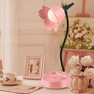Ckbuity LED Flower Lamp Cordless Table Light, Cute Desk Lamp Touch Lamps Bedside, 3 Color Modes Desk Lamps for Bedroom, Rechargeable Eye Protection Night Light for College Dorm(Pink)