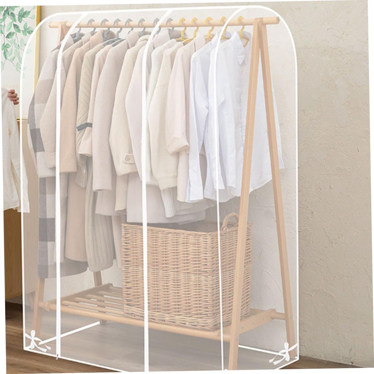 Transparent Garment Rack Cover for Home Clothes Rack Protector Dustproof Double Rod Stand Cover with Easy Installation Modern Minimalist Design for Bedroom and Balcony Storage