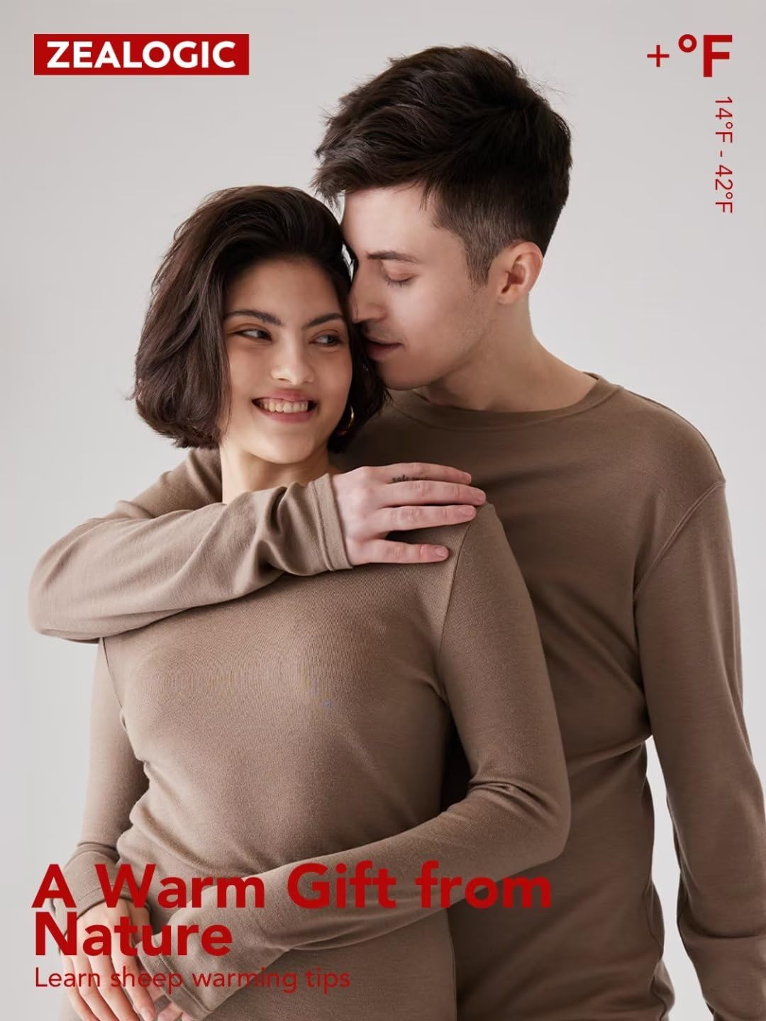 Premium Men's Thermal Top - 100% Merino Wool, Insulating & Durable Brown