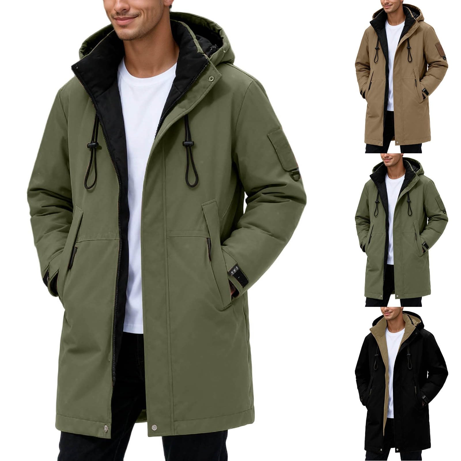 Piumino Lungo da Uomo, con Cappuccio, Modello Invernale Imbottito, Impermeabile e Antivento, Caldo contro il Freddo, in Puro Cotone, Parka Lungo, Trench, per Uso Invernale