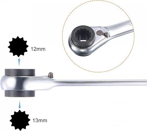 Miniatura 3 de uxcell Llave de trinquete reversible 4 en 1, 12-13-0.551-0.591 in extremo de caja doble de 12 puntos, 72 dientes, métrico, CR-V