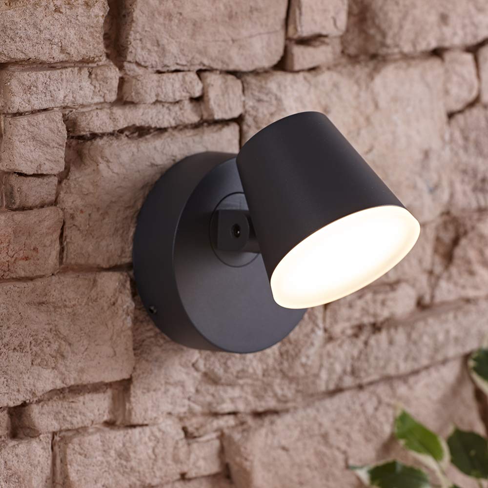 Biard LED Swivel Outdoor Wall Light in Grey - Dalen 12.5W Integrated LED Wall Mounted Modern Lighting with Fixing Kit Included - Garage, Garden, Security Light - Energy Rating A++