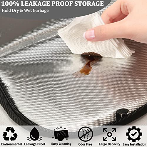 Image of Leopard Print Car Trash Can Pink Animal Skin Car Garbage Bag with Lid Hanging Waterproof Leak Proof Vehicle Storage Bin