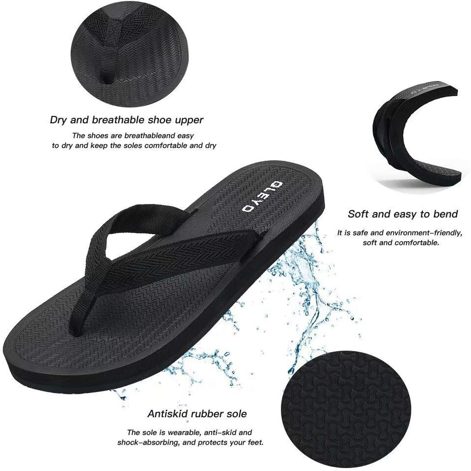 Womens Flip Flops Sandals Summer Beach Slippers 8 W1-black