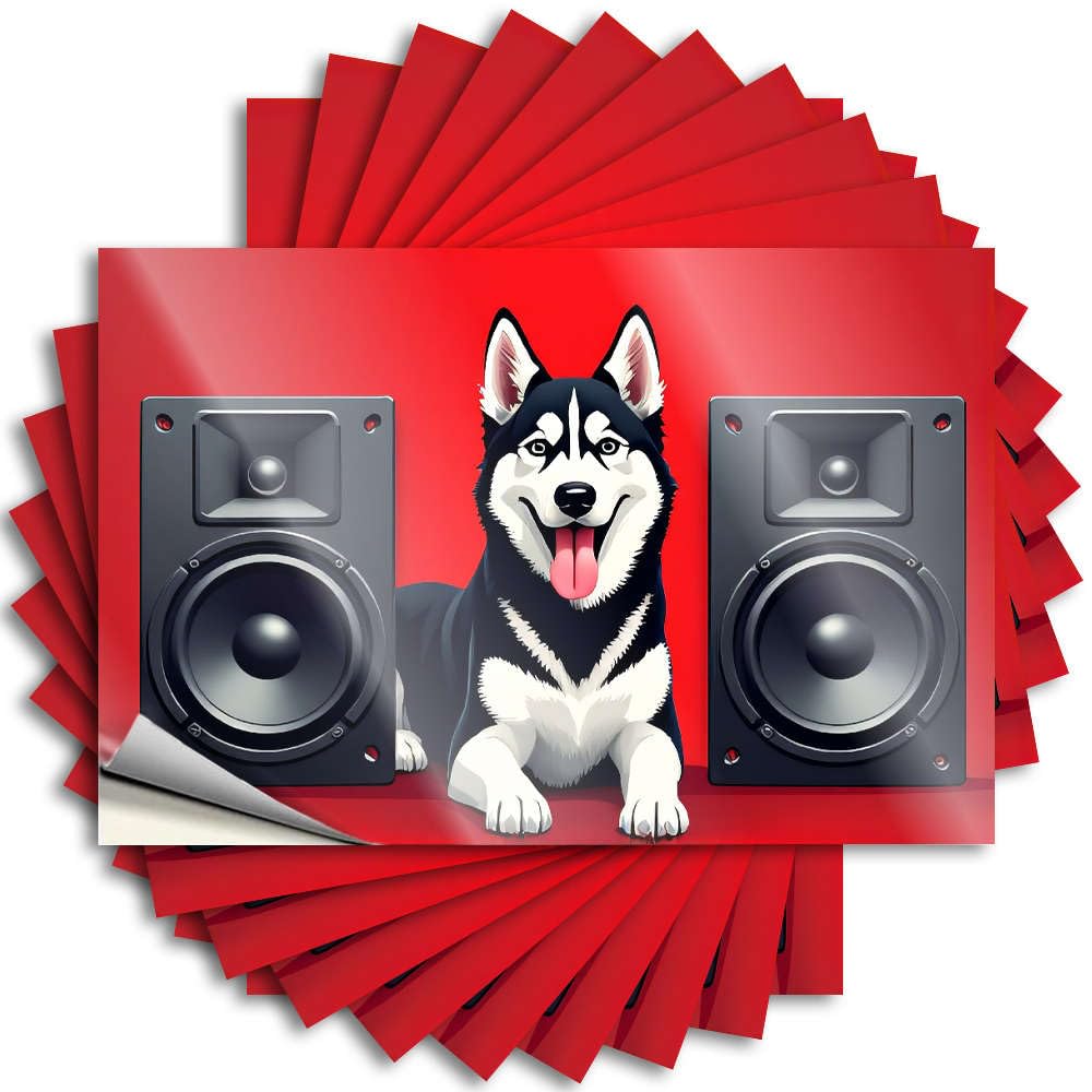 Happy Husky with Speakers. Teen Stuff Boys DIY | Winter Tattoo Laptop Removable Vinyl Sticker Decal(8X12CM)