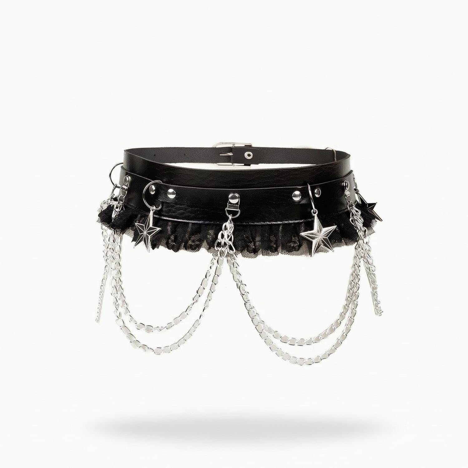 Punk Waist Belt with Chains Goth Lace Trim Waist Belt Faux Leather Belts Decorative for Women, Festivals, Concerts, Streetwear, Chain Star Lace Belt-image-7