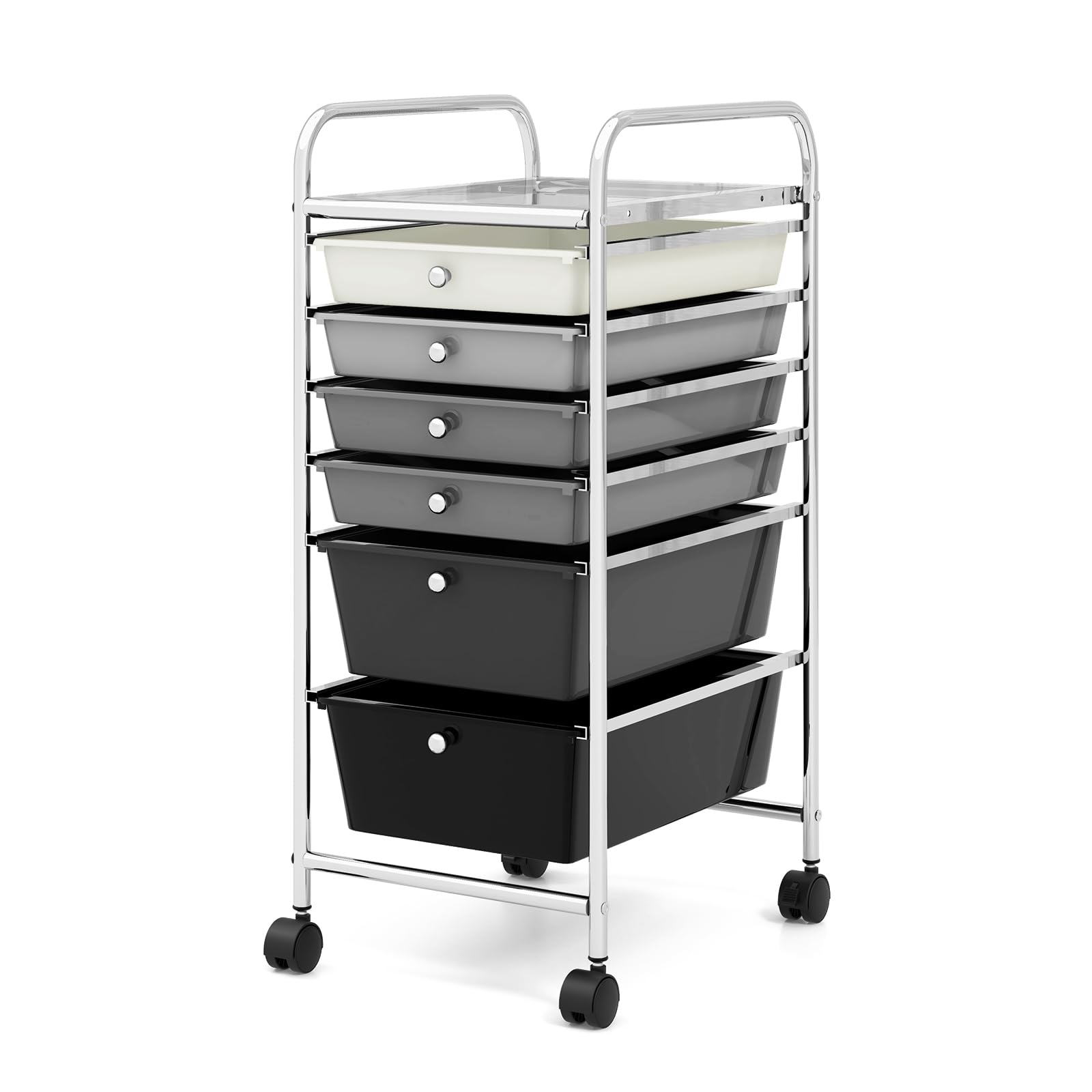 COSTWAY 6-Drawer Rolling Storage Cart, Multifunctional Art Craft Tools Organizer on Wheels, Heavy Duty Utility Mobile Storage Trolley w/ 2 Lockable Wheels for Home Office School, Mixed Black