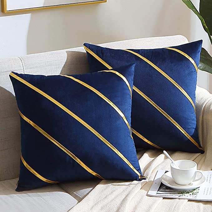 Vinayaka Fab Decorative Throw Pillow Covers - Soft Velvet Gold Cushion Covers Pillow Cases for Sofa Bedroom Livingroom Car, 16 x 16 in, (Dark Blue/Gold/2) (B0BLNRRP6Z) Amazon Price History, Amazon Price Tracker
