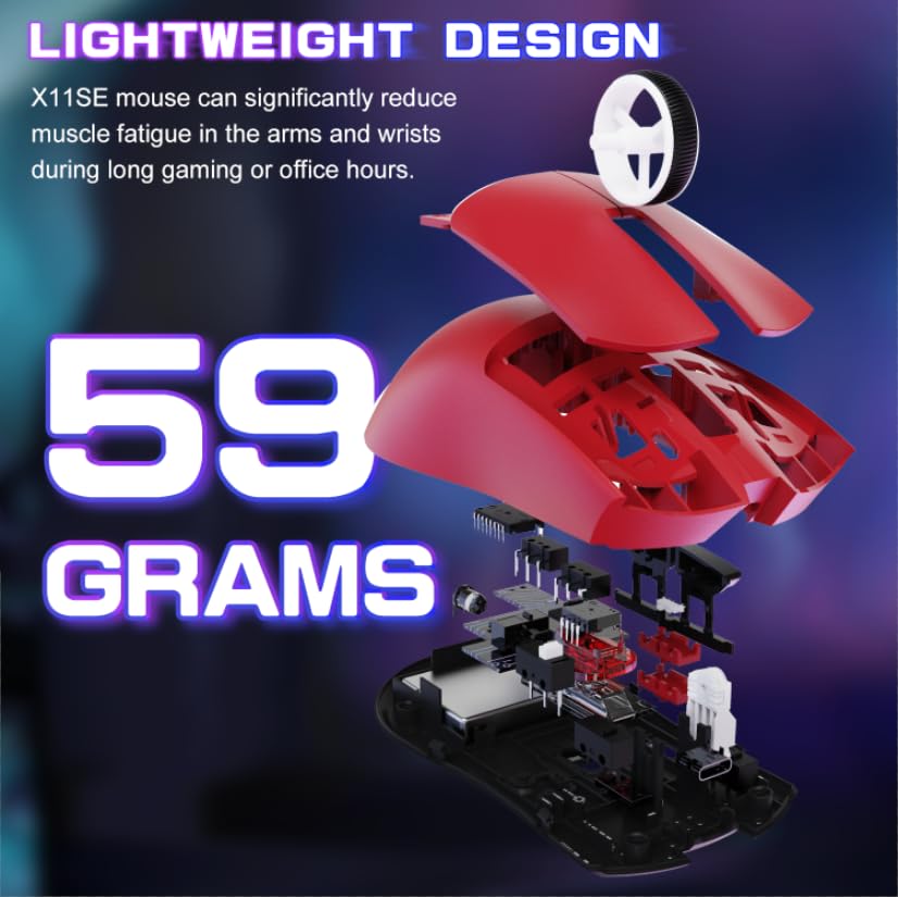 Image of ATTACK SHARK X11SE Ultra-Light Wireless Gaming Mouse, Red